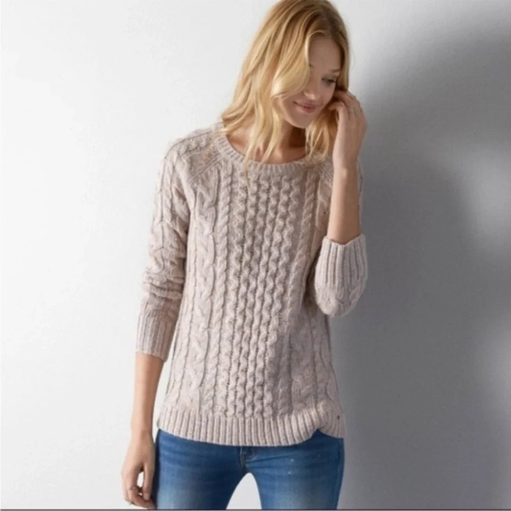 American Eagle Fishermen Cable Knit Sweater Metallic Pink size Small